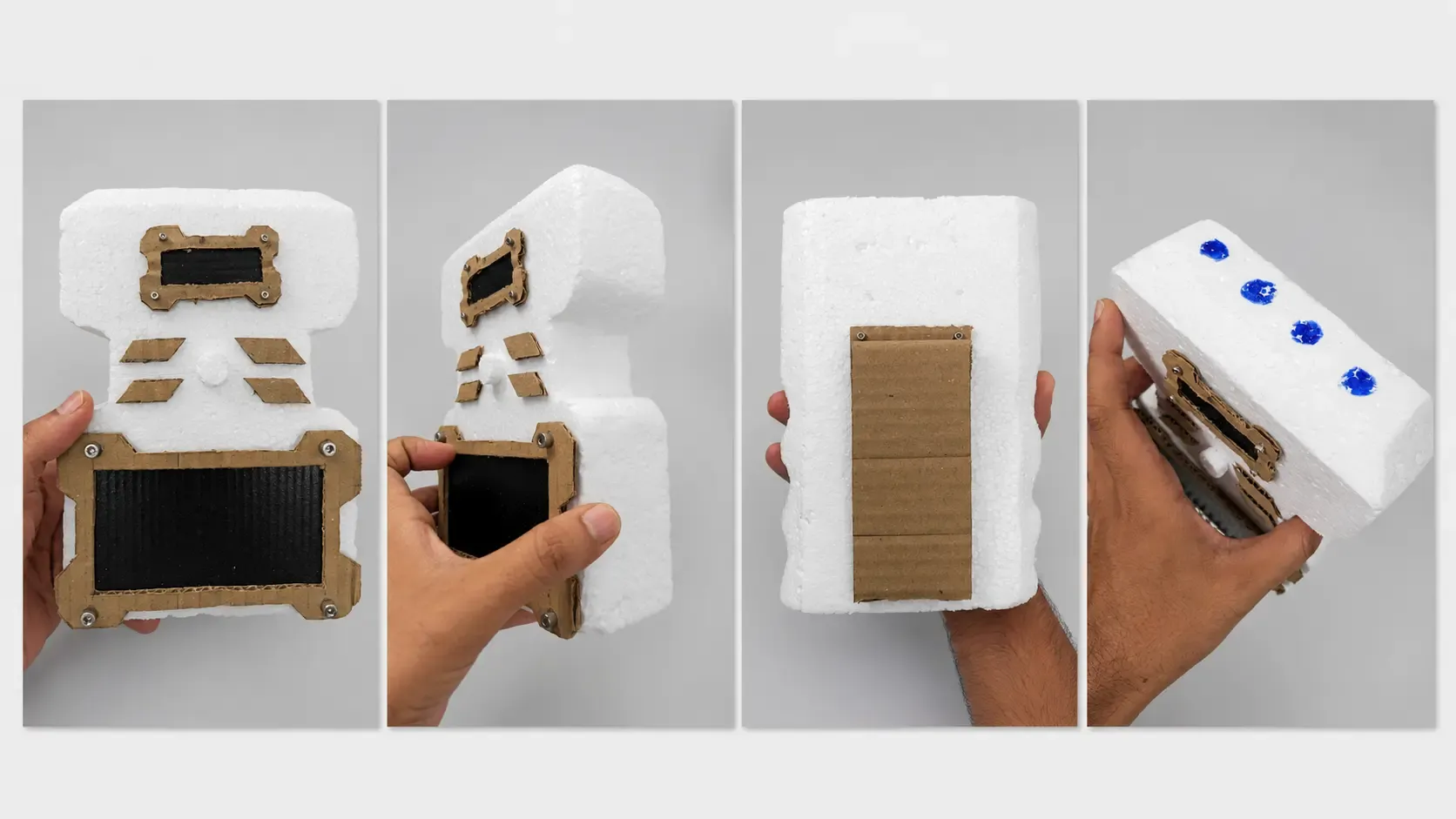 Foam and cardboard concept mockups of the handheld drone tracking device enclosure